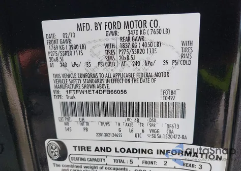 2013 Ford F-150 Platinum из США, поврежденный, VIN 1FTFW1ET4DFB66056